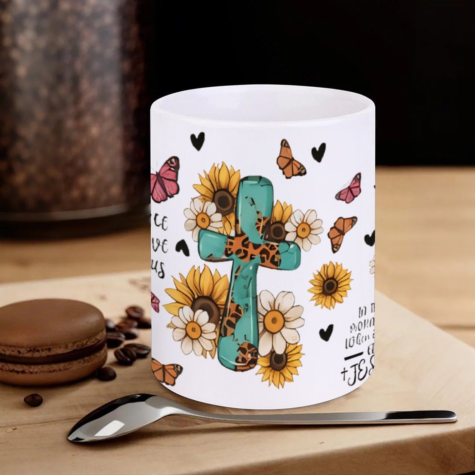 A Cross Surrounded By Sunflowe - Sublimation Mug White 评论和价格